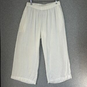 Chalet et ceci White 100% Linen Wide Leg Crop Pants Coastal Womens Medium READ